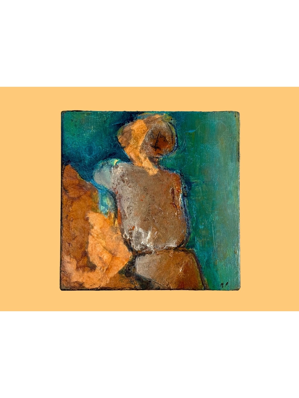 M. Provencher Canadian Mixed Media 6x6 in Painting on Wood Block Panel Abstract